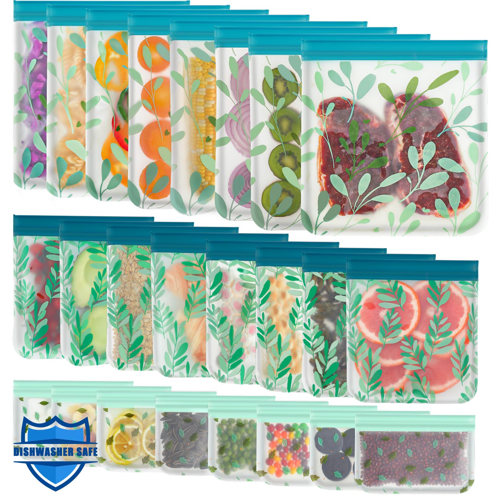 Hndnrxue 24-pack reusable bags with a secure seal for fresh meal prep and storage.