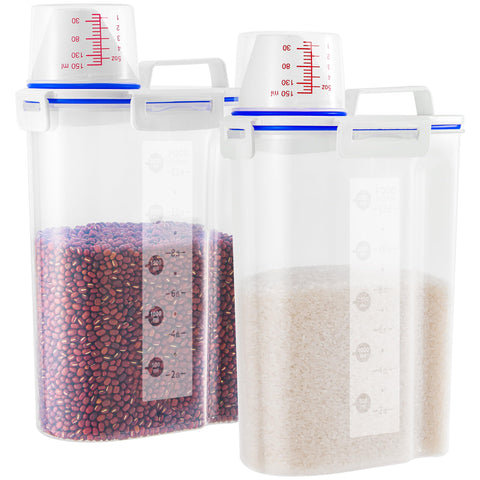 HNNJCK rice dispenser with closed lid keeps pantry items dust-free and organized.