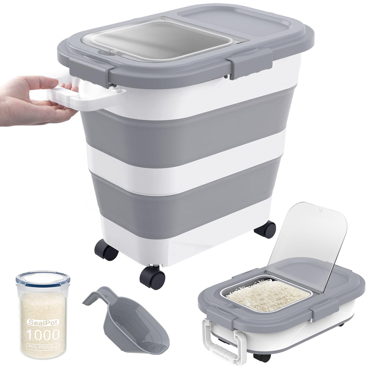 HOYTAMDAR rice storage collapsible bin keeps bulk staples organized and ready to access