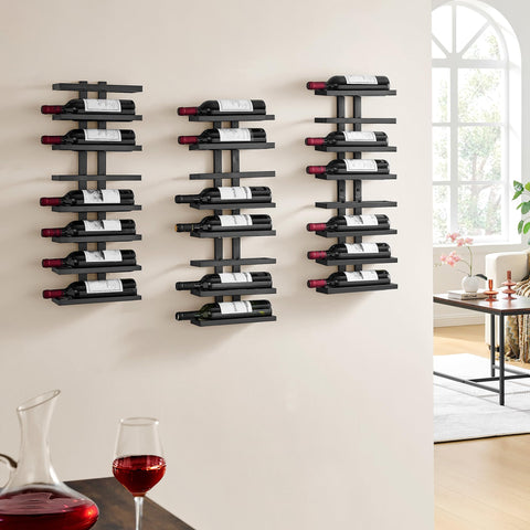 Hoctieon black wall-mounted wine rack with bottles on display