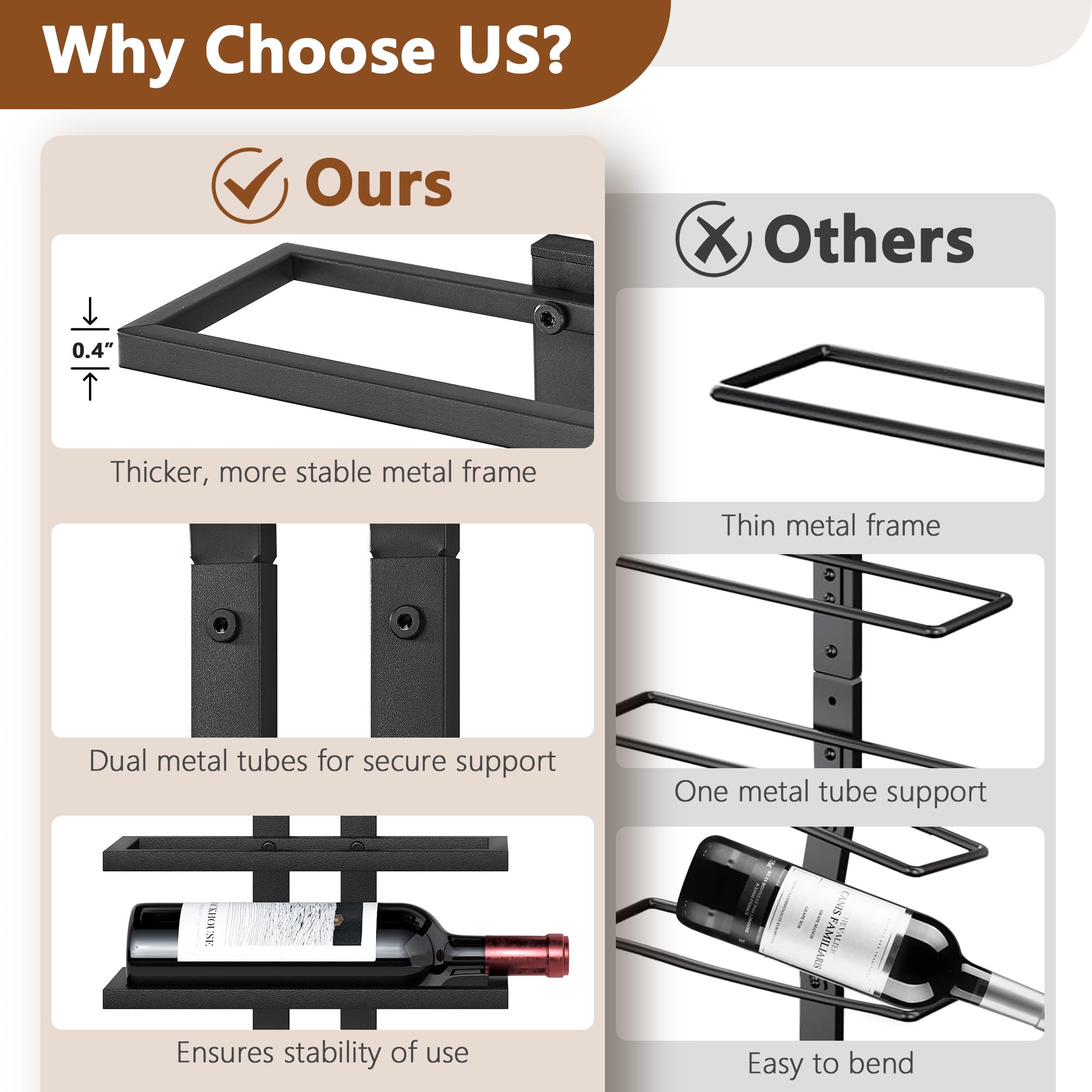 Hoctieon wine bottle holders close-up highlights organized kitchen or bar use.