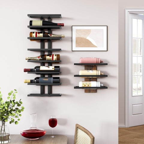 Hoctieon wall rack on wall provides space-saving display near dining area.