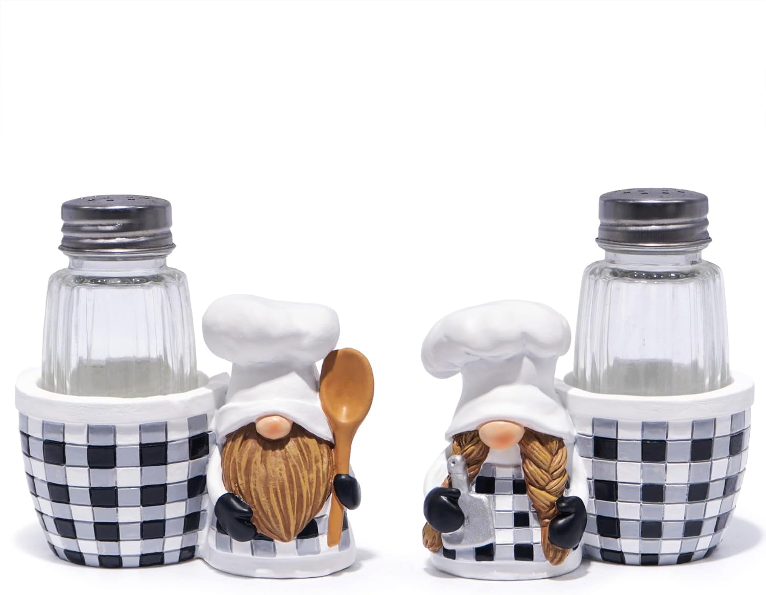 Hodao Chef Gnome salt and pepper set, top view, stylish table seasoning.