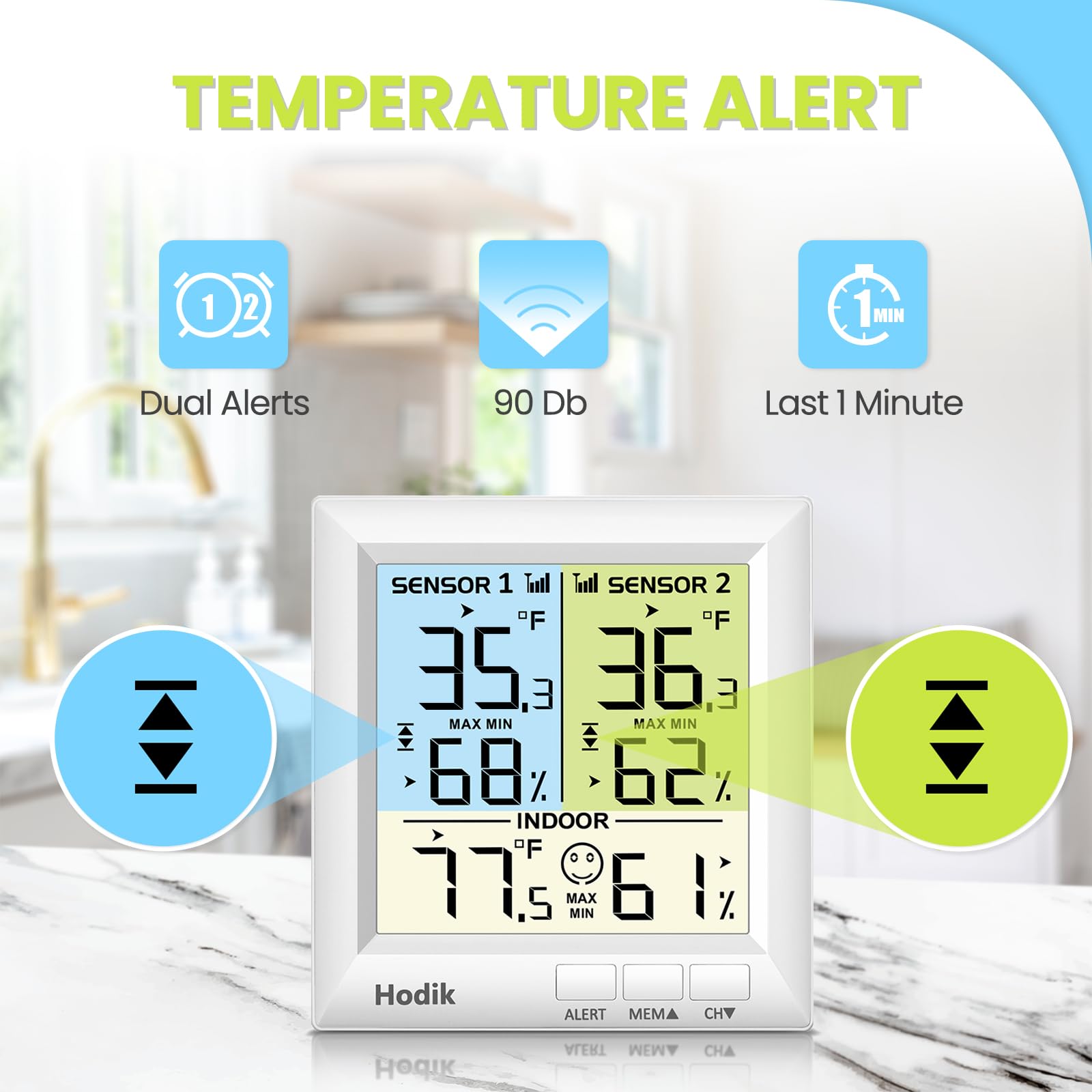 HODIK alarm indicator signals temperature deviations up to 90dB.