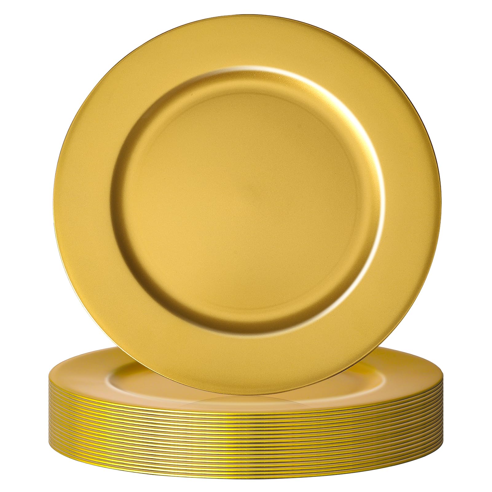 Hoemwarm 18-piece golden charger plates elevate formal banquet aesthetics.