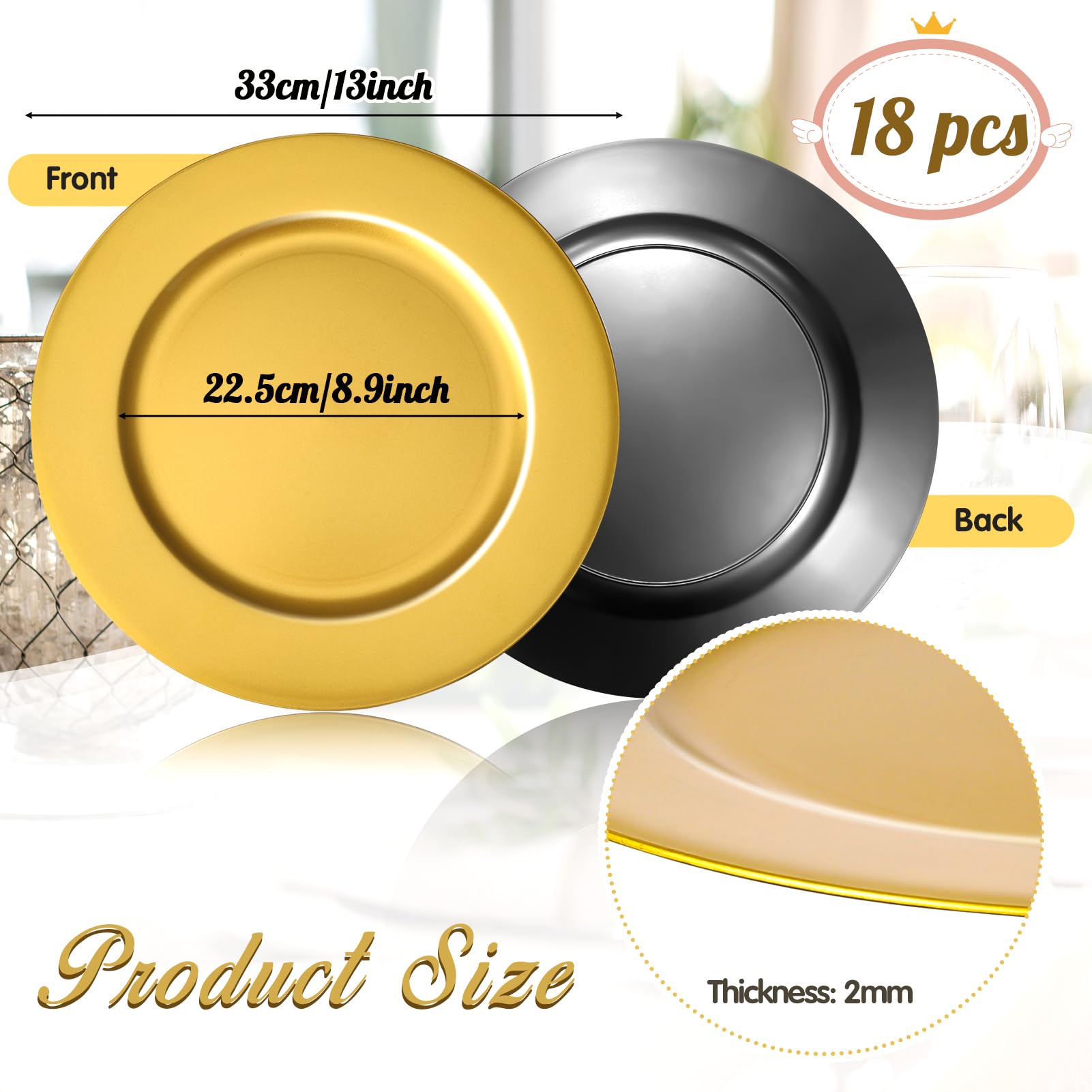 Hoemwarm wedding gold charger plates add elegant ambience to tables.
