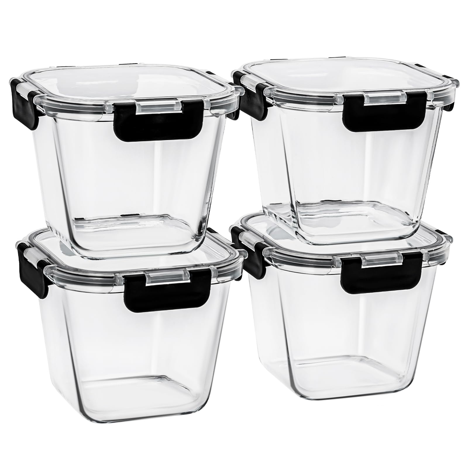 Hoenjuno 32 oz glass soup container with lid, stacked for easy meal prep.