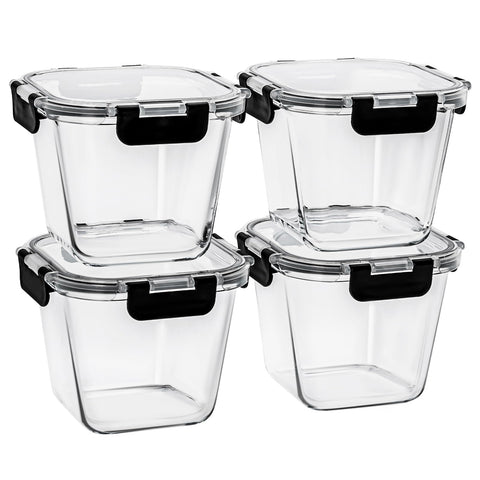 Hoenjuno 32 oz glass soup container with lid, stacked for easy meal prep.