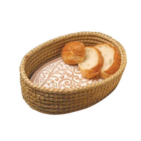HofArtisan Bread Warmer Basket with Stone keeps rolls warm at the table.