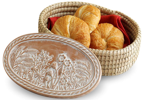 HofArtisan Bread Warmer Basket with Stone keeps rolls warm at the table