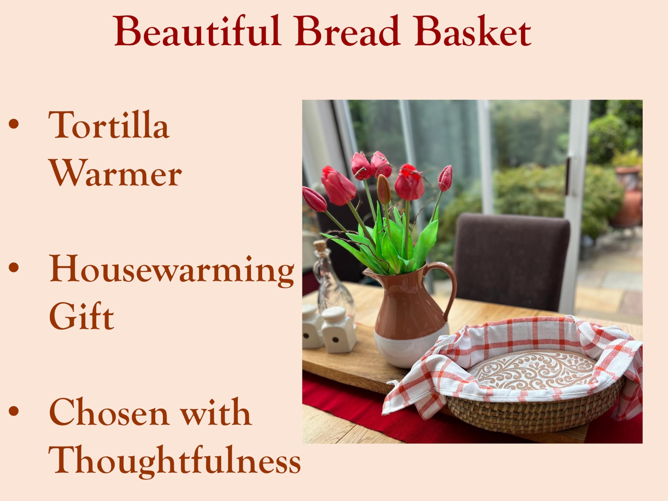 HofArtisan Bread Basket on table enhances dinner presentation.