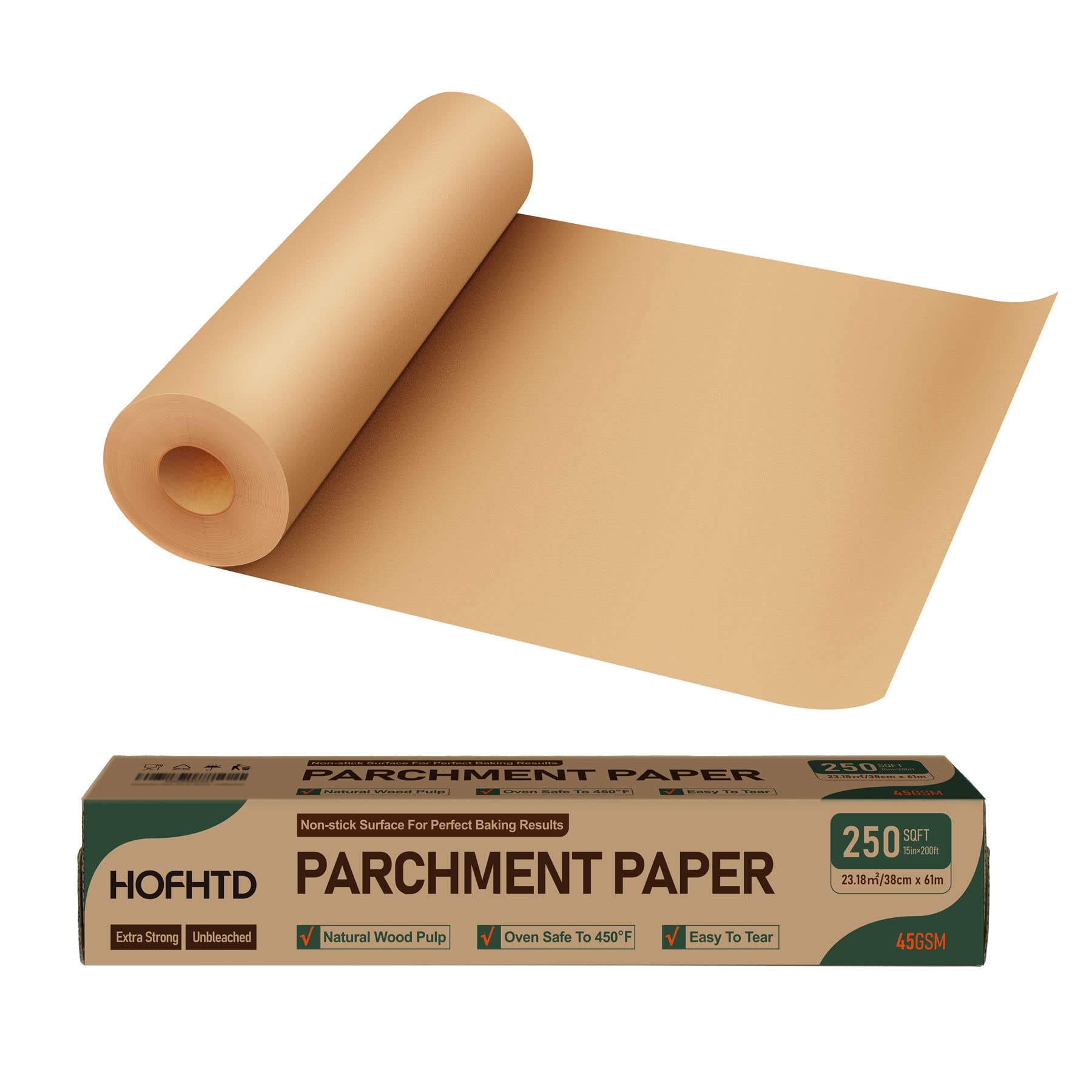 HOFHTD parchment paper roll unbleached for clean baking and easy release