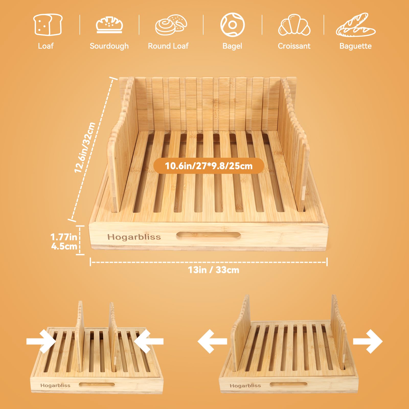 Hogarbliss bamboo bread slicer crumb tray keeps counters tidy during slicing