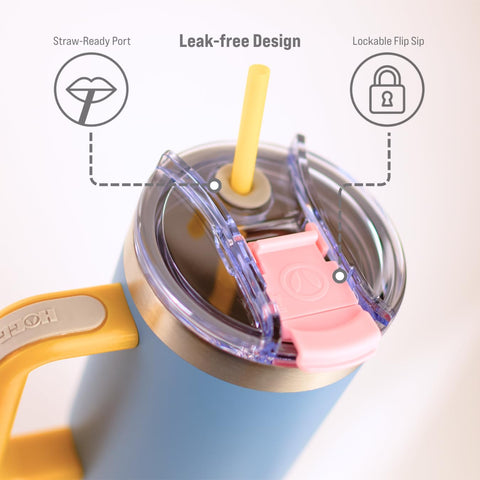 Hogg Big Swig 40oz tumbler with lid and straw for spill-free sipping.
