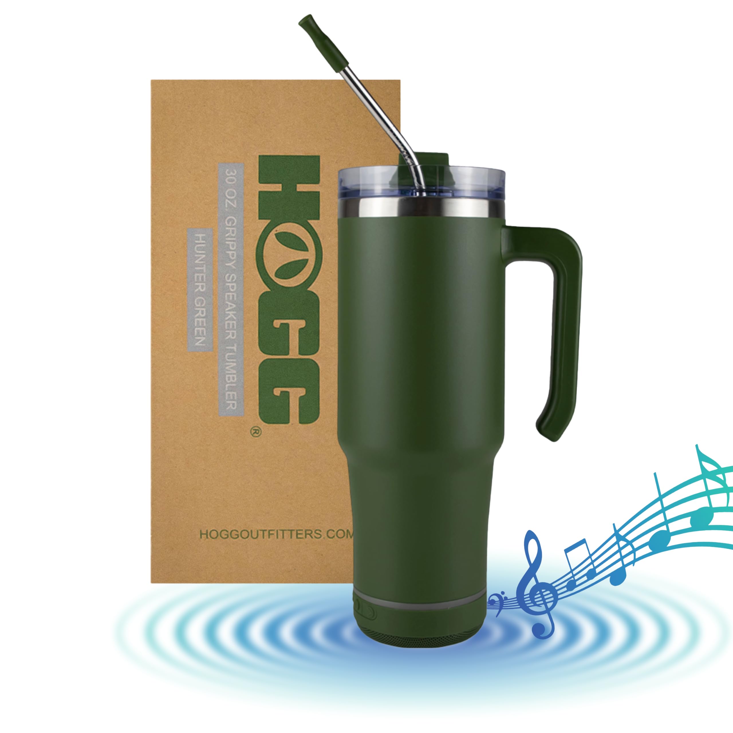 Hogg Bluetooth tumbler with handle in hunter green for on‑the‑go listening