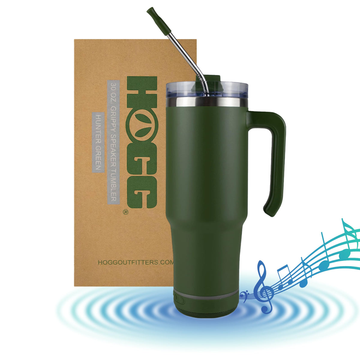 Hogg Bluetooth tumbler with handle in hunter green for on‑the‑go listening