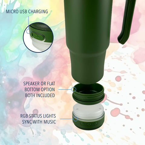 Hogg Bluetooth tumbler with built‑in speaker attachment for streaming audio