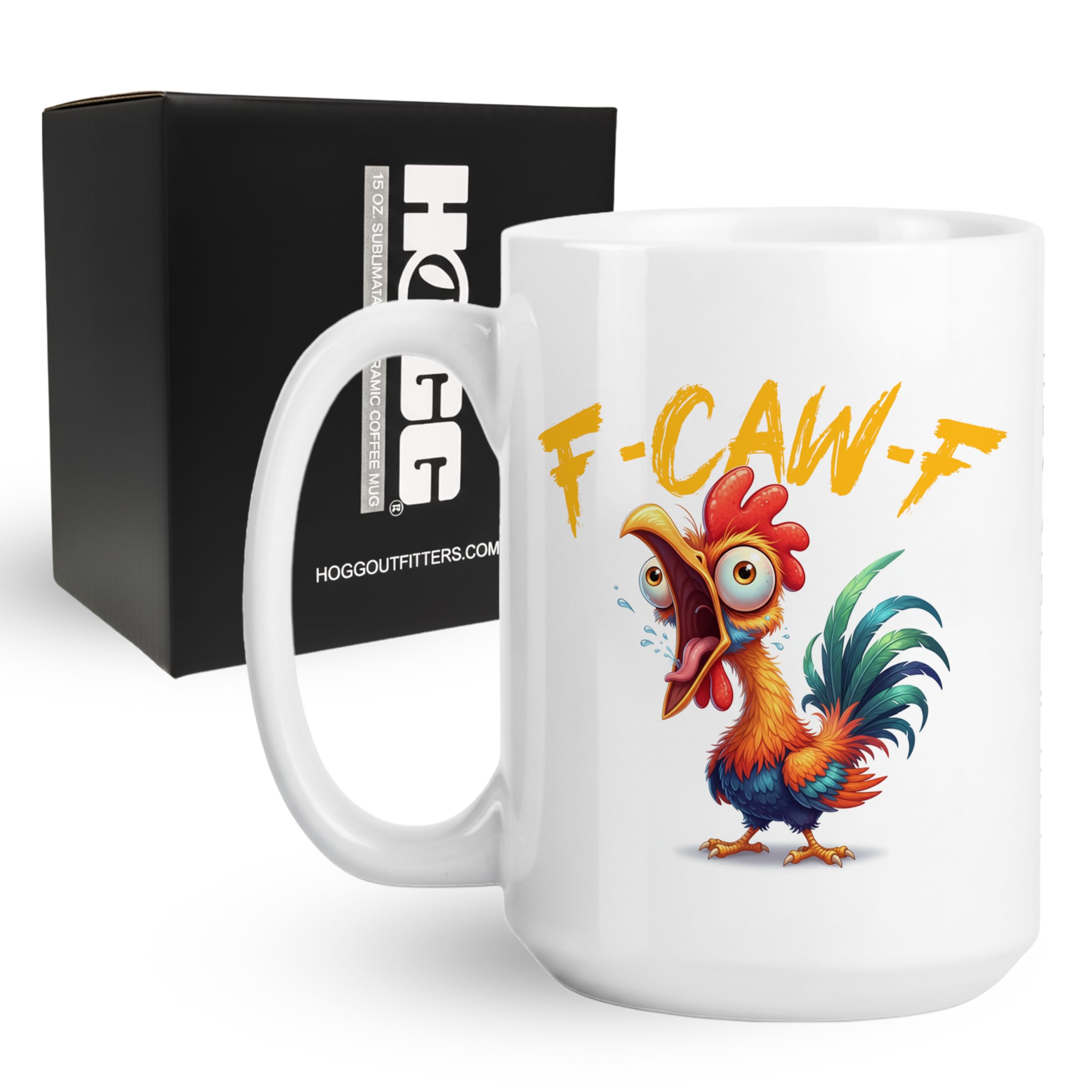 Hogg F-Caw-F mug front view highlights 15 oz capacity for daily coffee ritual