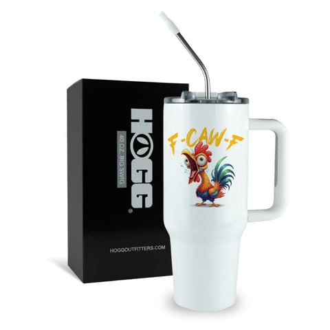 Hogg F-Caw-F Tumbler with handle for on-the-go hydration and attitude.