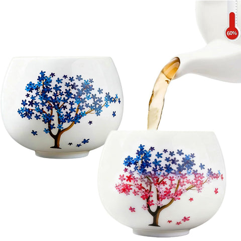 HOHCNA heat-changing cherry blossoms tea cup shows color change with hot beverages