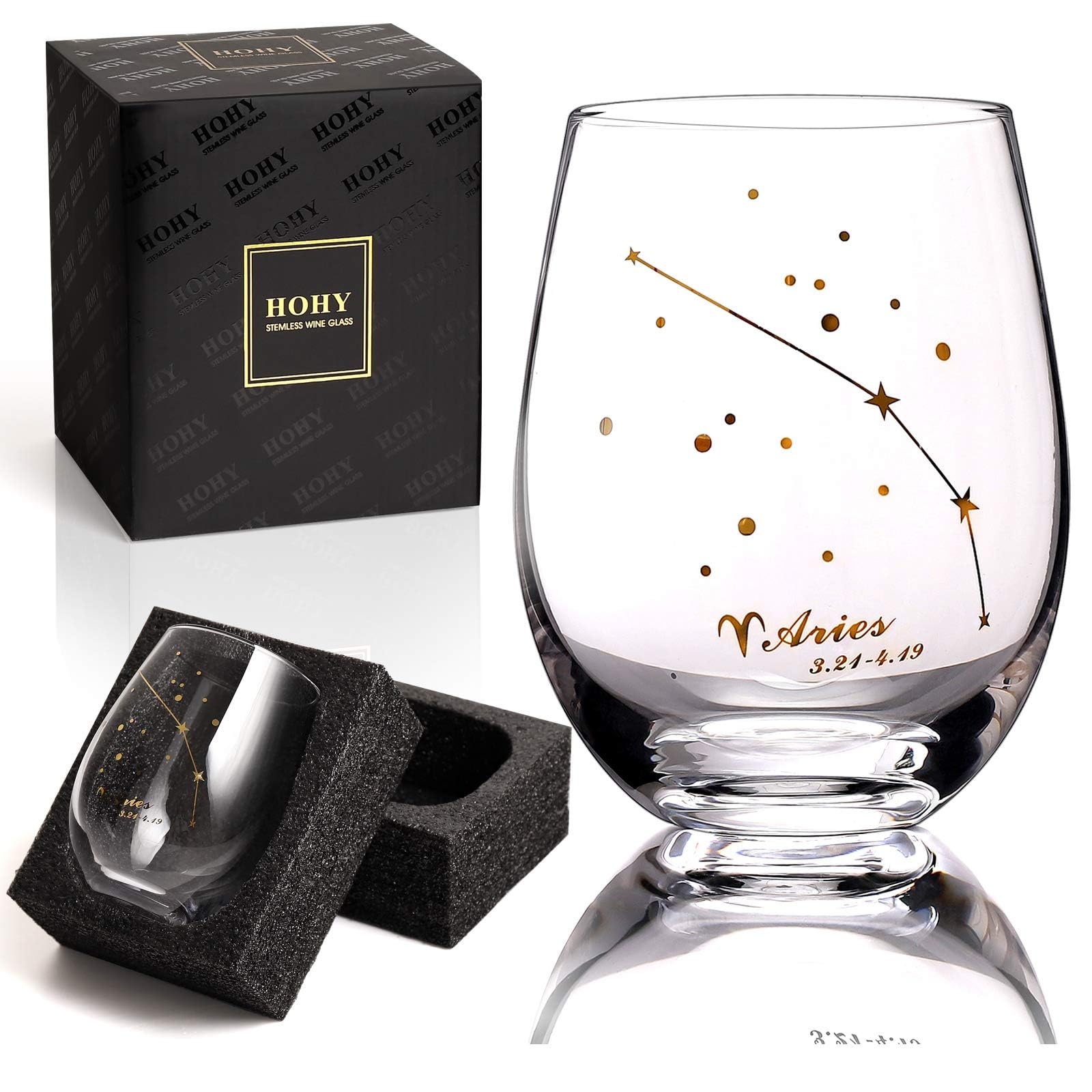 HOHY Aries zodiac wine glass with constellation design for elegant gifting
