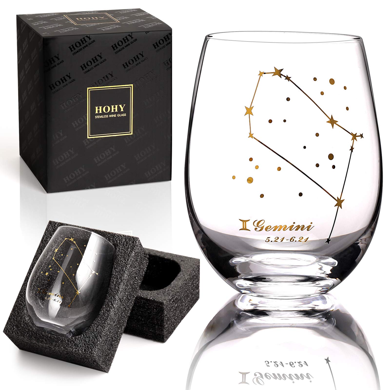 HOHY Gemini stemless wine glass 20oz with constellation design for elegant sipping