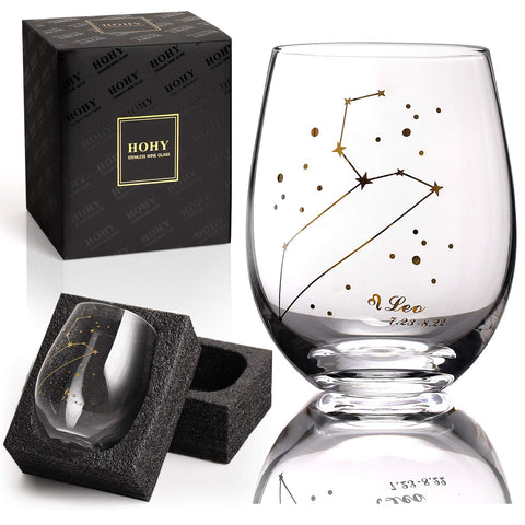 HOHY Leo zodiac wine glass 20oz with constellation design for refined sipping