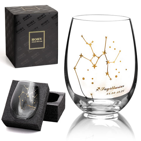 HOHY Sagittarius zodiac wine glass 20oz angled view enhances grip and elegance