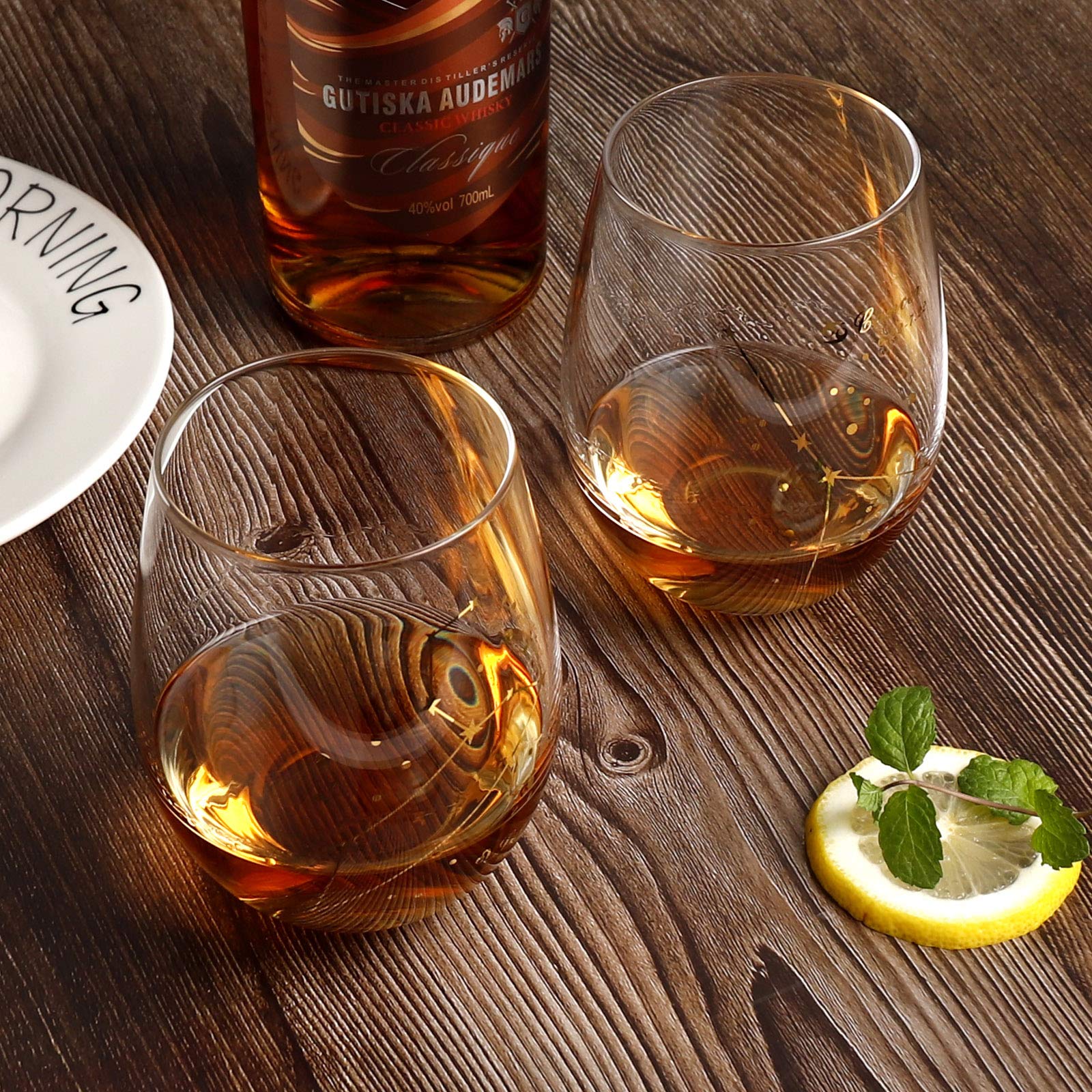 HOHY stemless wine glass with a durable wide base for stability