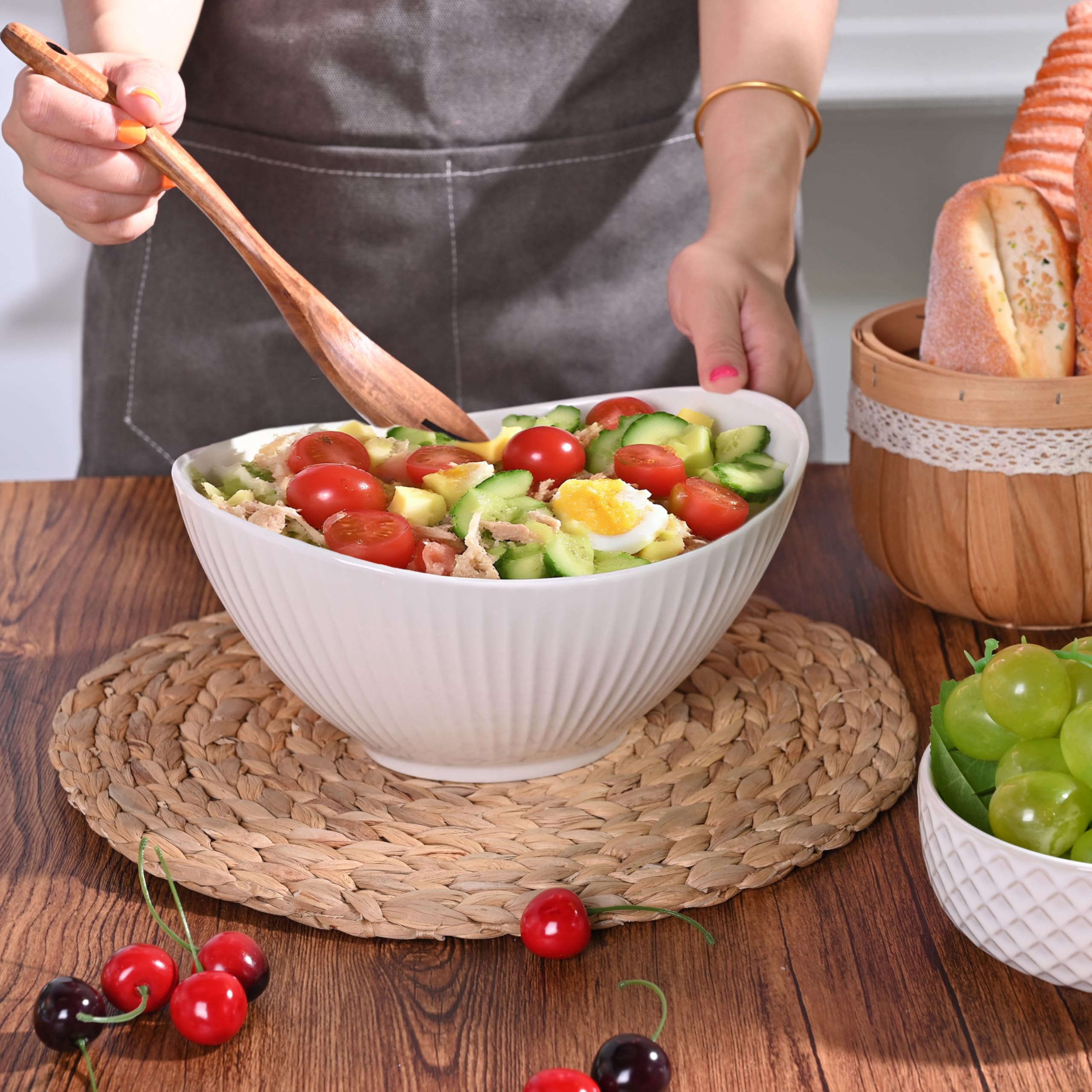 Hoilse 60 oz serving bowl filled with colorful greens and toppings.