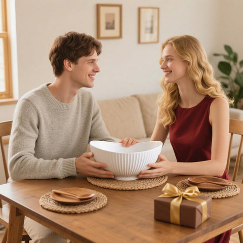 Hoilse dishwasher-safe ceramic bowl shown in a clean kitchen setting.