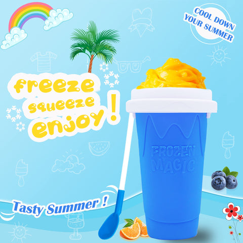Hoinvaet Magic Slushy Cup blue freezing liquid demonstrates no bulky equipment