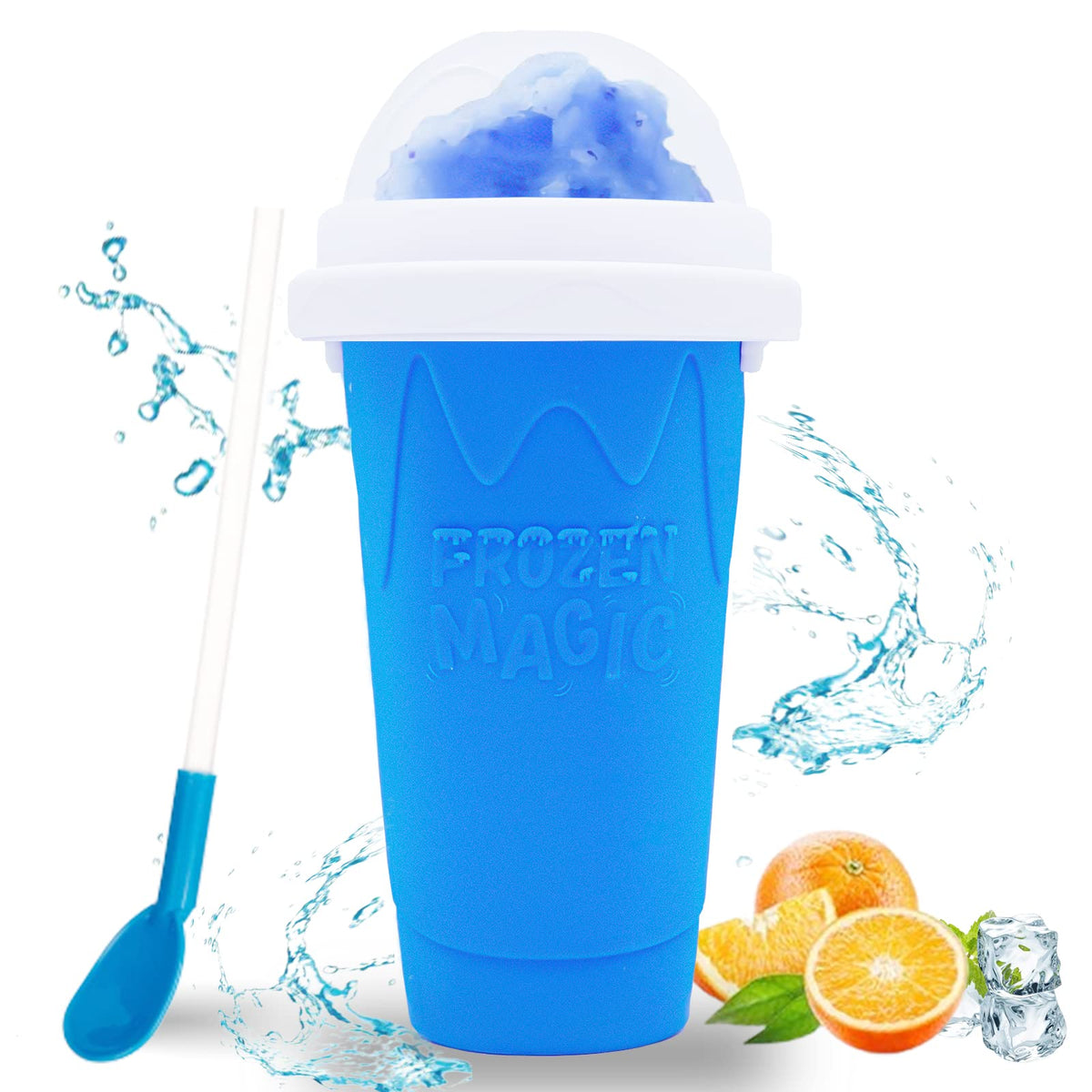 Hoinvaet Magic Slushy Cup blue front view for quick frozen drinks