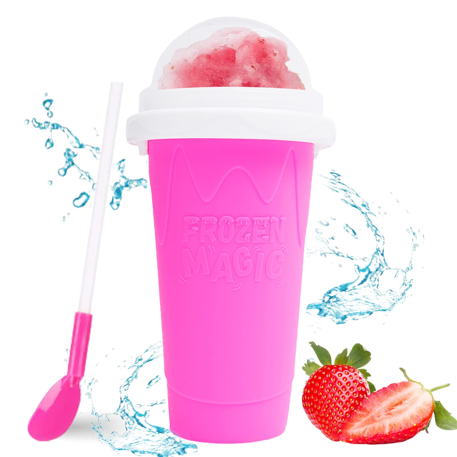 Hoinvaet Magic Slushy Maker Cup pink front view shows compact design for quick smoothies