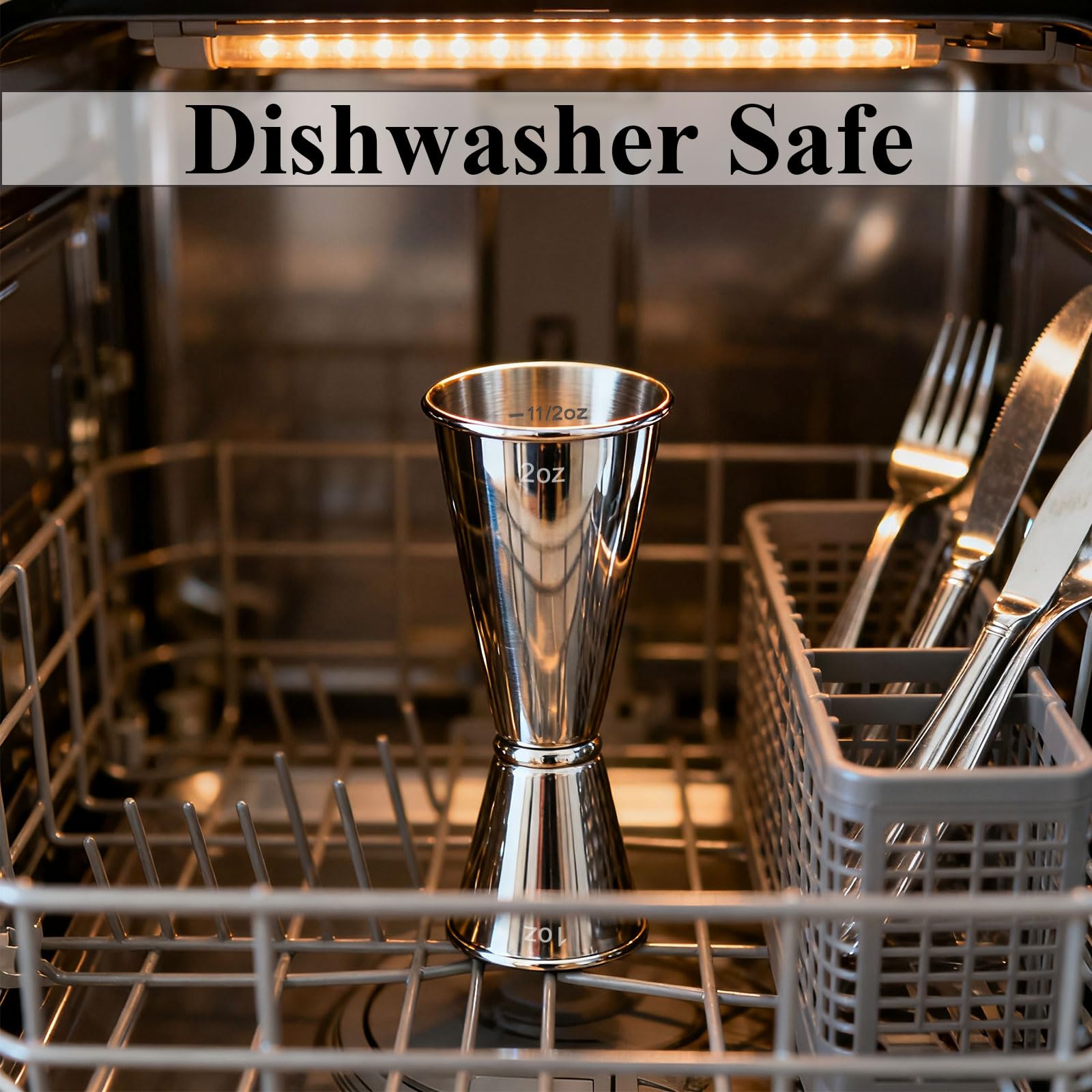 Hoiny dishwasher-safe jigger simplifies cleanup after drinking sessions.