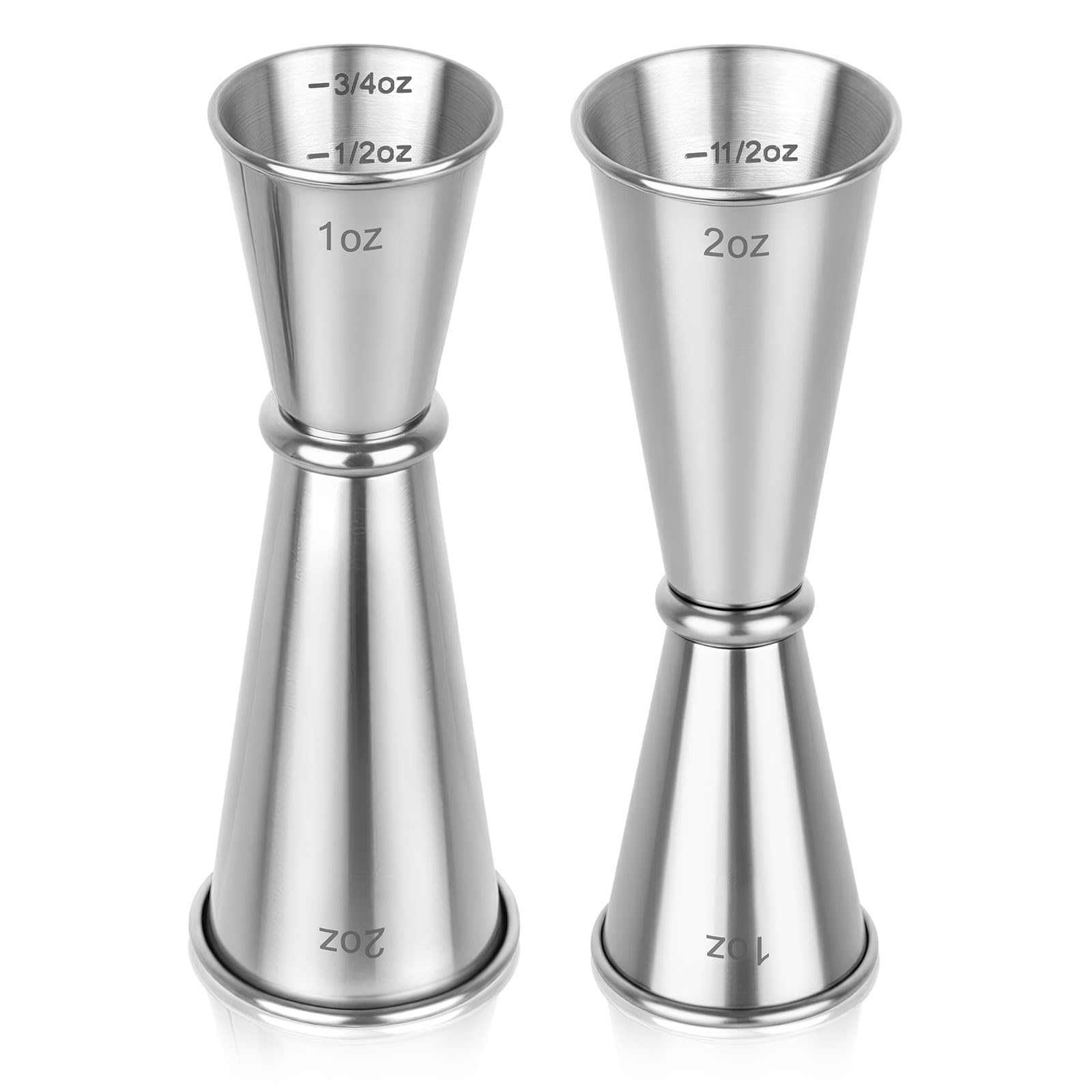 Hoiny dual-measure jigger shows 2 oz and 1 oz marks for quick, precise pours.