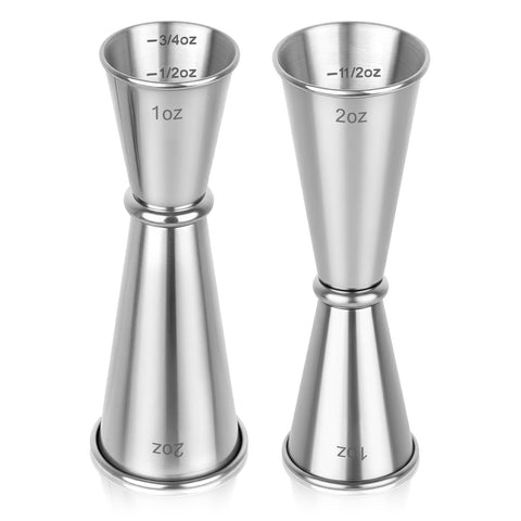 Hoiny dual-measure jigger shows 2 oz and 1 oz marks for quick, precise pours.