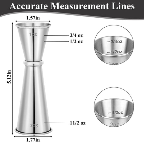 Hoiny exterior markings on the silver jigger aid accurate cocktail preparation.