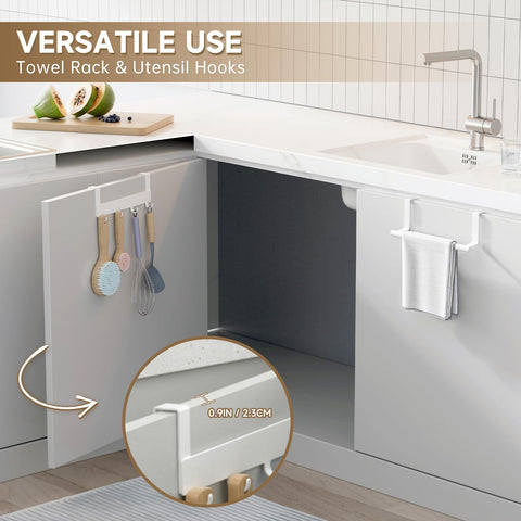 HOISIMDY towel holder with four hooks organizes kitchen tools neatly