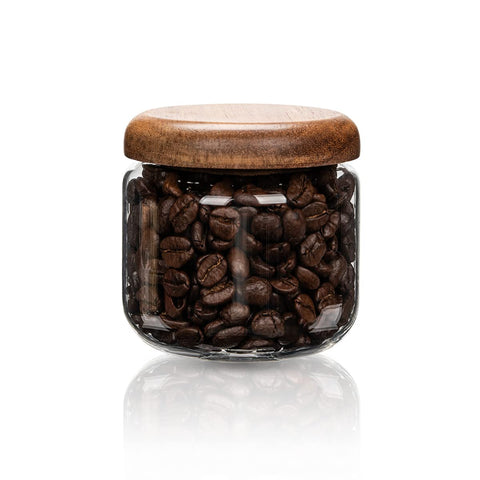 HolaJia glass jar with wooden lid 14oz, ideal for pantry organization.
