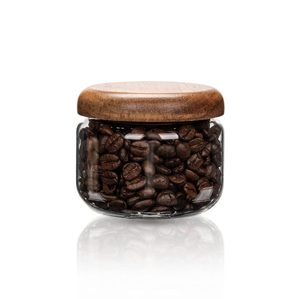 HolaJia glass storage jar with wooden lid keeps coffee fresh.