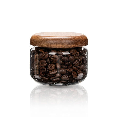 HolaJia glass storage jar with wooden lid keeps coffee fresh.