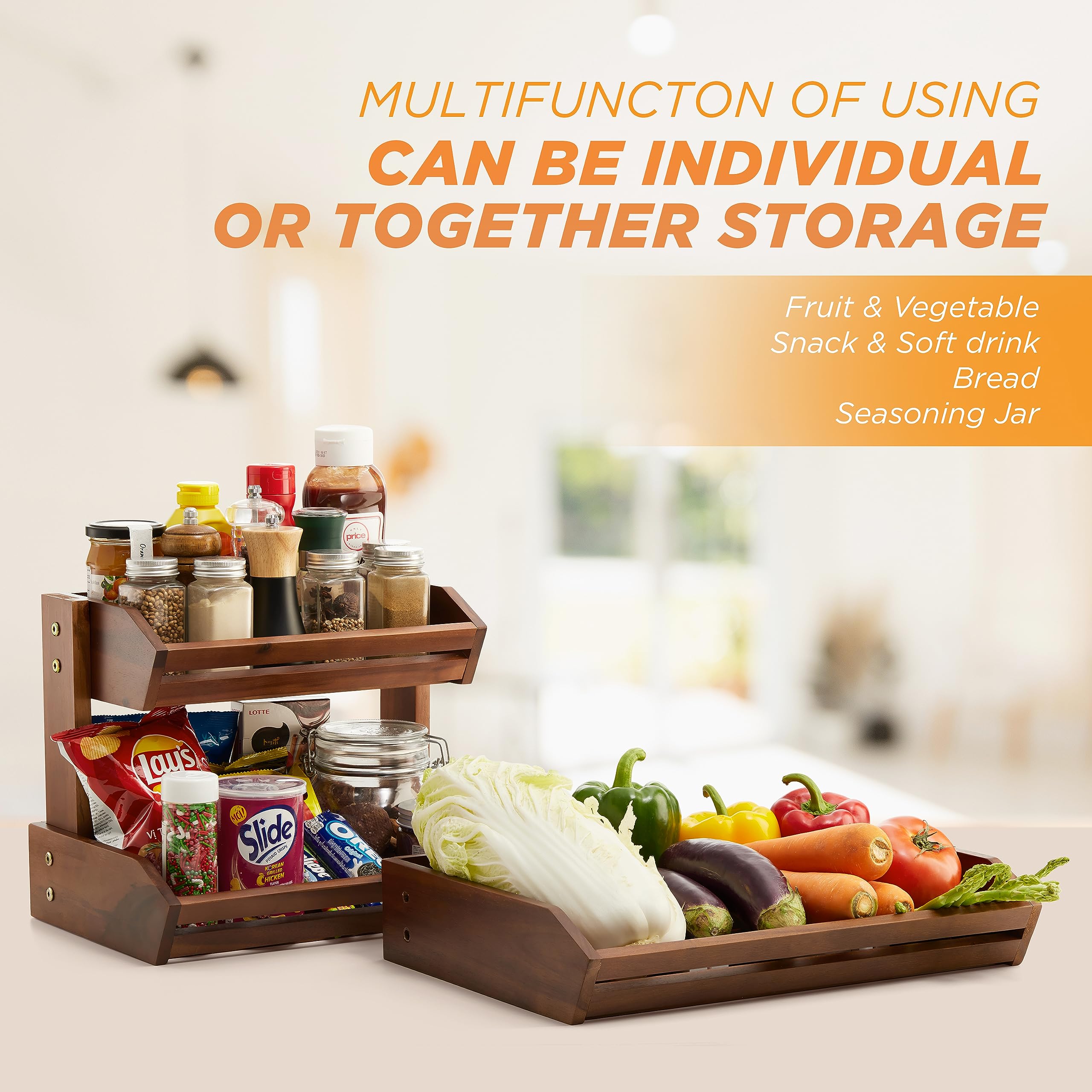 HOLANA Acacia 3-Tier on-counter with fruits, keeps produce within easy reach.