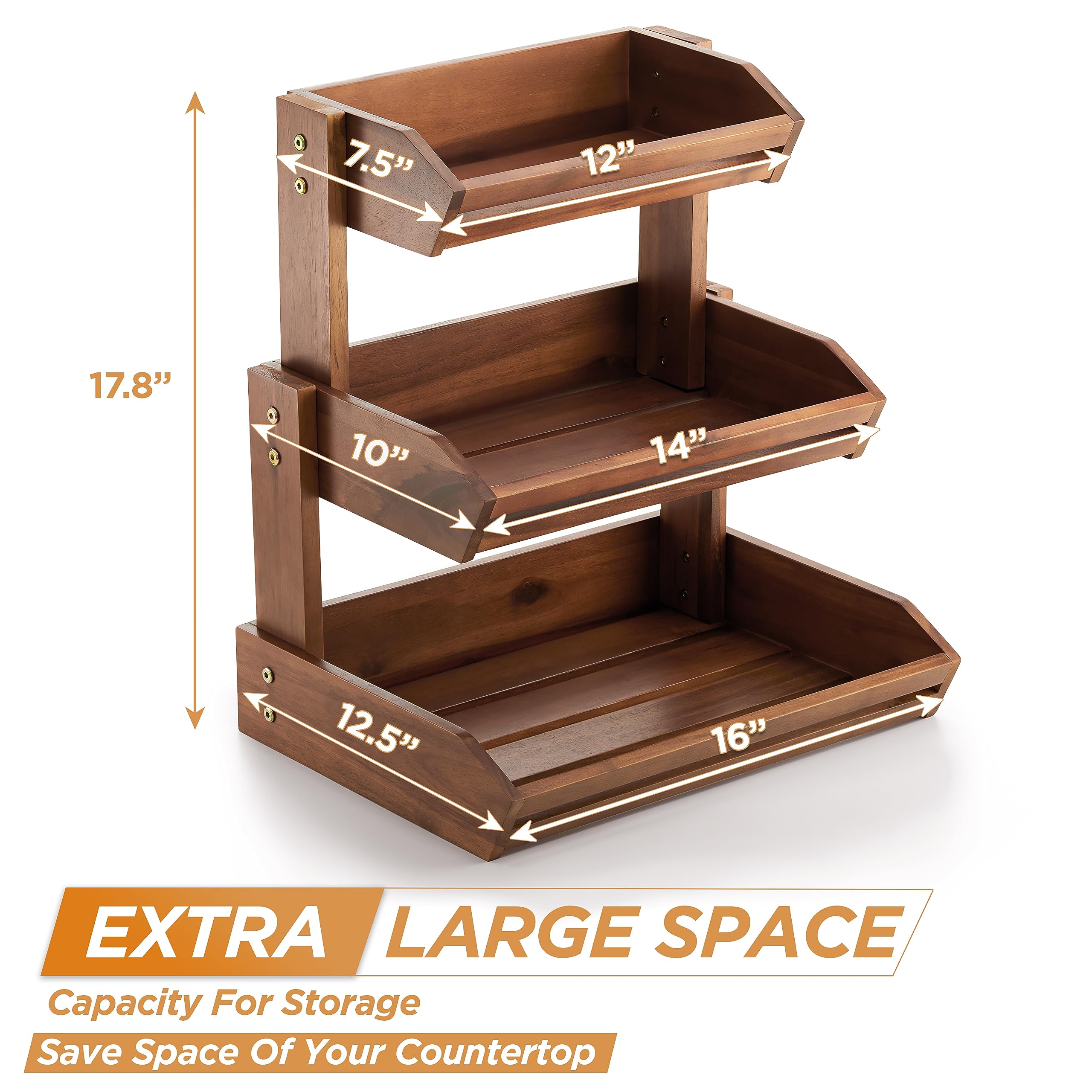 HOLANA Acacia 3-Tier, top view, elegant design enhances kitchen counter appeal.