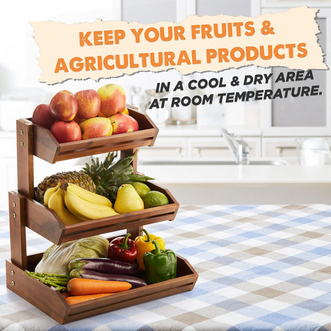 HOLANA Acacia 3-Tier, wood grain detail, durable storage for daily fruits.