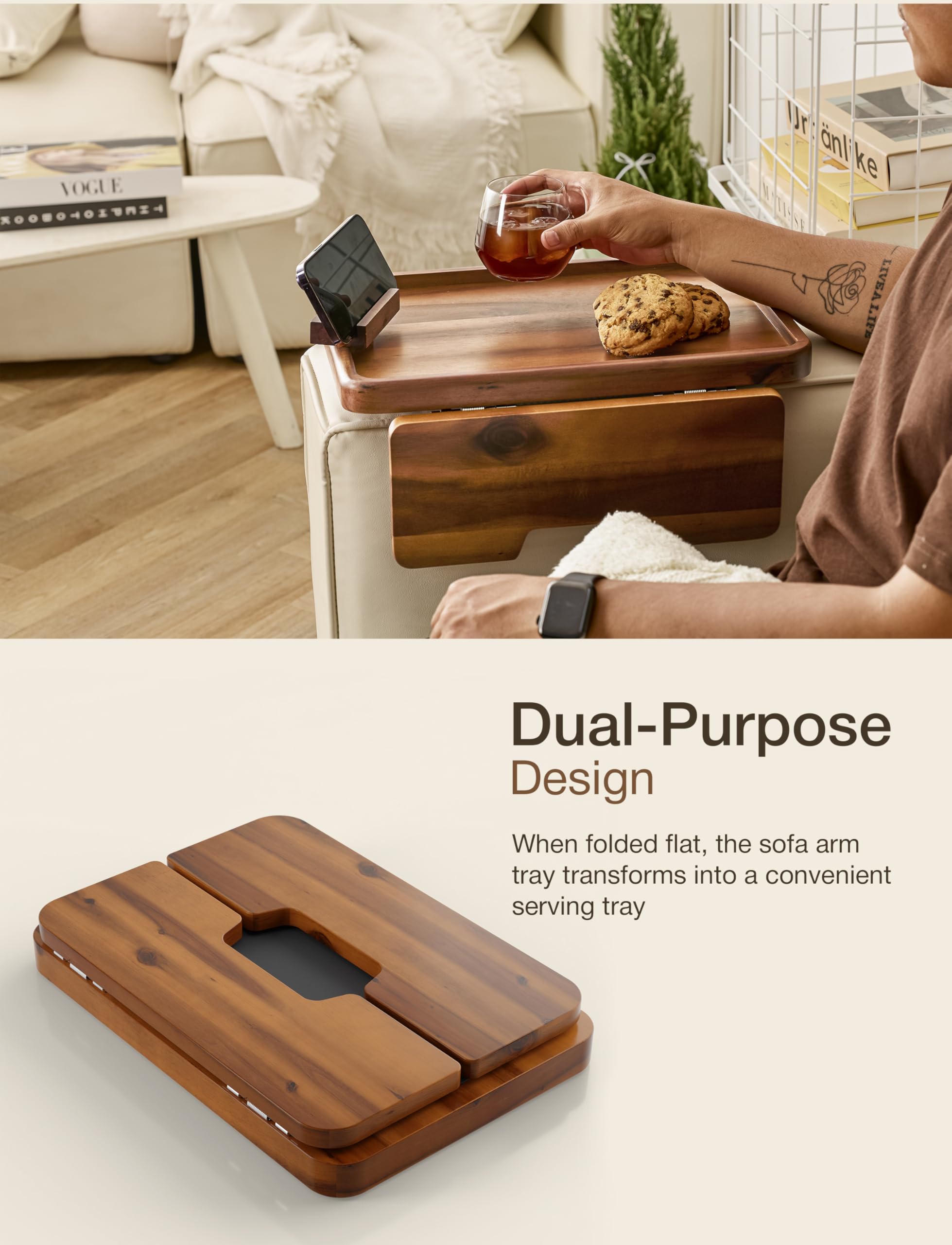 HOLANA extended clamp arms securely grip wide armrests for on-couch use