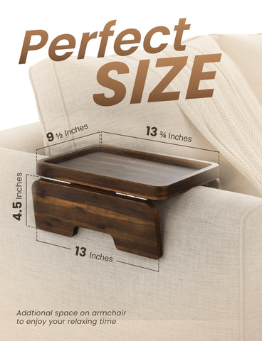 HOLANA Acacia couch armrest table on sofa armrest provides sturdy surface for remote or drink.