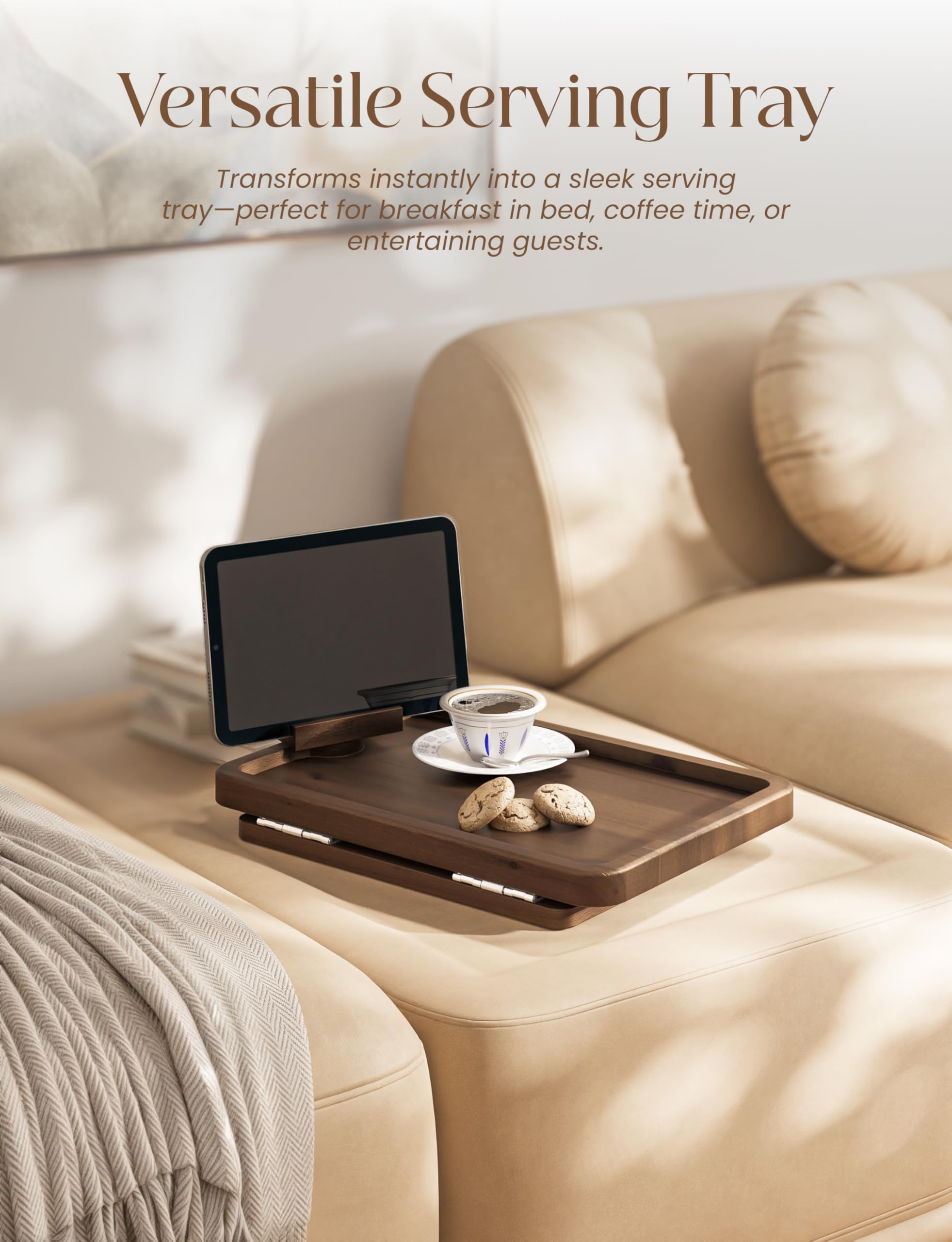 HOLANA Portable side table folds flat for easy apartment storage on Walnut