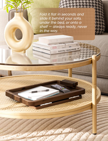 HOLANA Acacia wood grain finish enhances warm living room style on sofa arm