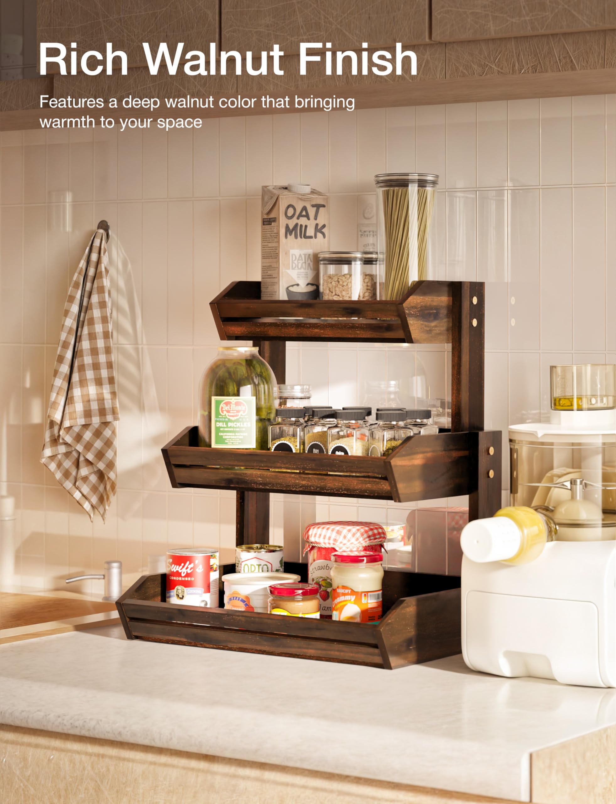 HOLANA Acacia non-slip pads keep the basket stable and counter-safe.